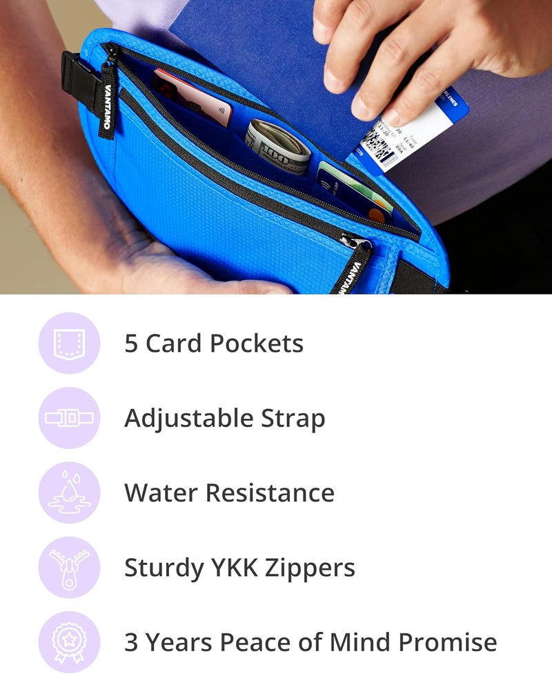 Vantamo Money Belt with RFID For Men & Women, Hidden Passport Holder for Travel, 2 Compartment Travel Fanny Pack for Women Anti Theft - Image 5